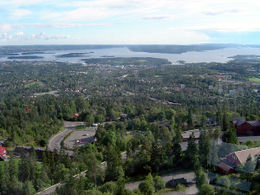 View of Oslo looking south from Holmenkollen, directly facing Nesodden.