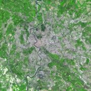Satellite image of Rome, showing natural and built environment in the city
