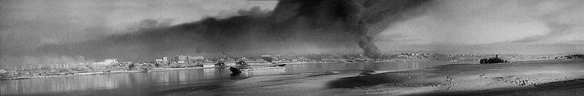 Panoramic view of Stalingrad from the east bank of the Volga during the siege.