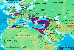 Europe in 477 AD. Highlighted areas are Roman lands that survived the deposition of Romulus Augustulus.