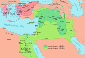 Map of the Neo-Assyrian Empire and its expansions.