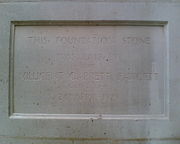 Foundation stone of Millicent Fawcett Hall in Westminster, London. Laid by Dame Millicent Garret Fawcett on April 24, 1929