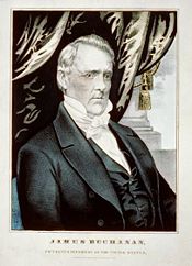 Hand-colored lithograph of Buchanan by Nathaniel Currier.