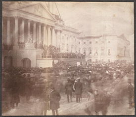 Inauguration of James Buchanan, March 4, 1857, from a photograph by John Wood . Buchanan's Inauguration was the first one to be recorded in pictures.