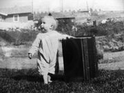The infant Richard stands outside the Nixons' Yorba Linda Home (early 1914)