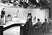 Nixon debates John F. Kennedy in the first-ever televised US presidential election debate.