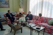 Then-President Ronald Reagan and First Lady Nancy Reagan at the White House with former President Nixon, 1988