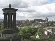 View over Auld Reekie, with the Dugald Stewart Monument in the foreground