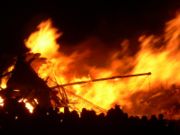 A Viking longship being burnt during Edinburgh's annual Hogmanay celebrations.