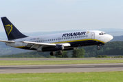 Ryanair Boeing 737-200 landing at Bristol International Airport, the type operated by the company through the 1990s and up to 2005