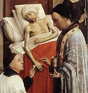 Extreme Unction (Anointing of the Sick) by Rogier Van der Weyden, a detail of his work The Seven Sacraments (1445)