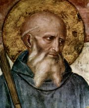 Saint Benedict, father of Western monasticism and author of Rule of St Benedict. Detail from fresco by Fra Angelico, c. 1437–46.