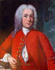 Wedding portrait of Linnaeus painted by J.H. Scheffel in 1739.  Considered scandalous because he is showing some abdominal skin.