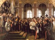 Berlin became the capital of the German Empire in 1871 after its proclamation in Versailles-France (Bismarck at the center in white).
