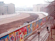 The Berlin Wall in 1986, painted on the western side. People crossing the so-called "death strip" on the eastern side were at risk of being shot.