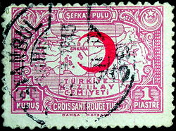 A stamp from Turkey to support the Red Crescent, 1928.