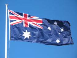 The Australian Flag at full mast.