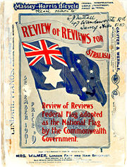 The edition of the Review of Reviews front cover signed by Egbert Nuttall, after the winning designers of the 1901 Federal Flag design competition were announced.