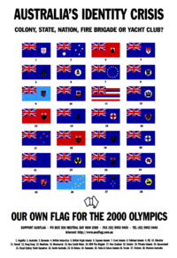 A poster calling for a redesign of the Australian Flag, released by Ausflag in 2000 to coincide with the 2000 Summer Olympics.
