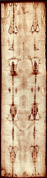 Full-length negative of the Shroud of Turin.