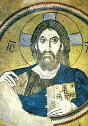 There are similarities between traditional icons of Jesus and the image on the shroud. This image shows the mosaic "Christ Pantocrator" from the church of Daphne in Athens.