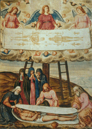 Descent from the Cross with the Shroud of Turin. Painting by Giovanni Battista della Rovere, 16th century.