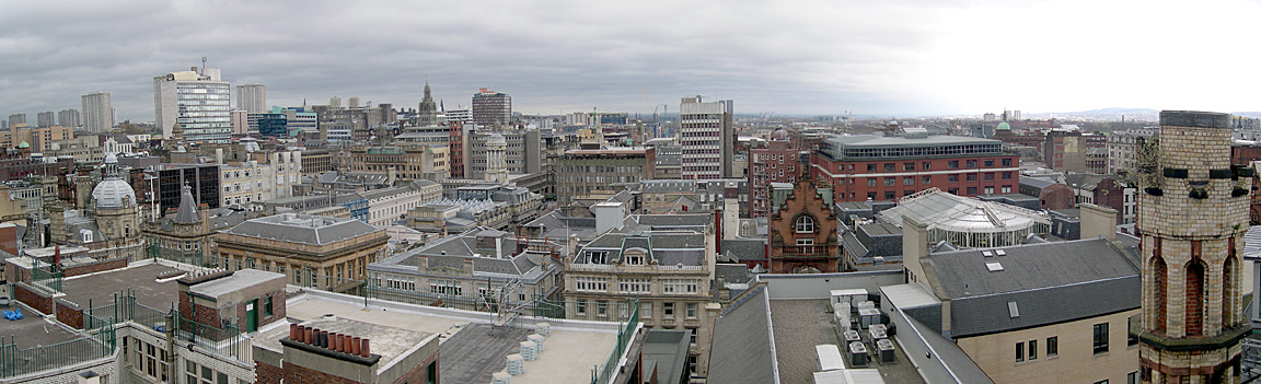 A panoramic view of Glasgow City Centre from the top of The Lighthouse