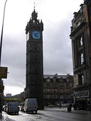 The Tolbooth Steeple dominates Glasgow Cross.