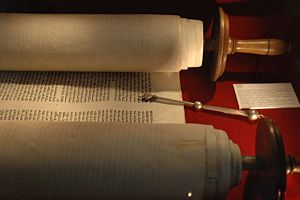 A Torah scroll.