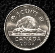 A Beaver on the Canadian 5 Cent Coin (Nickel)