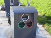 Public glass waste collection point for separating clear, green and amber glass