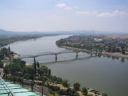 This bridge across the Danube River links Hungary with Slovakia.