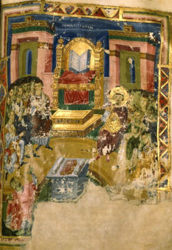 The Second Ecumenical Council whose additions to the original Nicene Creed lay at the heart of one of the theological disputes associated with the East-West Schism. (Illustration, 879-882 AD, from manuscript, Homilies of Gregory Nazianzus, Bibliothèque nationale de France)
