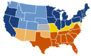 The Union: blue, yellow, gray; The Confederacy: brown