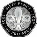 100th anniversary of the founding of the Scout Movement, commemorated on a 2007 British fifty pence coin.