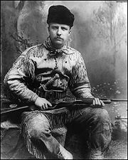 Theodore Roosevelt as Badlands hunter in 1885. New York studio photo.