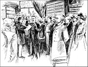 Nashville Tennessee News sketch of Theodore Roosevelt inauguration minus the customary Bible. Inauguration photos were not allowed after a rival photographer unceremoniously knocked down another's camera.
