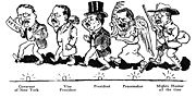 1910 cartoon shows Roosevelt's multiple roles from 1899 to 1910