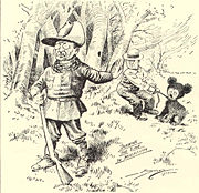 "Drawing the Line in Mississippi," referring to Roosevelt's sparing the bear, by Clifford Berryman, 1902. The Washington Post political cartoon that spawned the Teddy bear name.