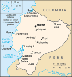 Map of Ecuador showing location of Quito