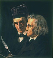 Wilhelm (left) and Jakob Grimm (right) from an 1855 painting by Elisabeth Jerichau-Baumann