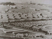 A Transit camp for Prisoners of War near Cape Town during the war. Prisoners were then transferred for internment in other parts of the British Empire.