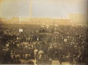 April 10: "Monster Rally" of Chartists held on Kennington Common in London; the first photograph of a crowd depicts it.