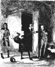 19th century illustration of the assassination of Spencer Perceval by John Bellingham in 1812.
