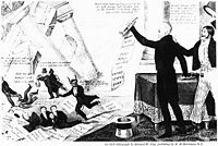 1833 Democratic cartoon shows Jackson destroying the devil's Bank