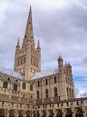 Norwich Cathedral:  Spire and south transcept.