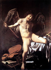 Amor vincit omnia (Love Conquers All), a depiction of the god of love, Eros. By Michelangelo Merisi da Caravaggio, circa 1601–1602.