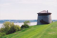 A Martello tower on the plains of Abraham in Quebec City (Quebec, Canada), at the top of Cap Diamant and in front of the Saint Lawrence River.