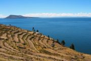 One of the islands from Lake Titicaca: Amantaní in the distance as seen from Taquile