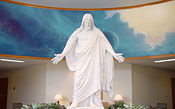 A statue of Jesus at a Latter Day Saints temple visitor center